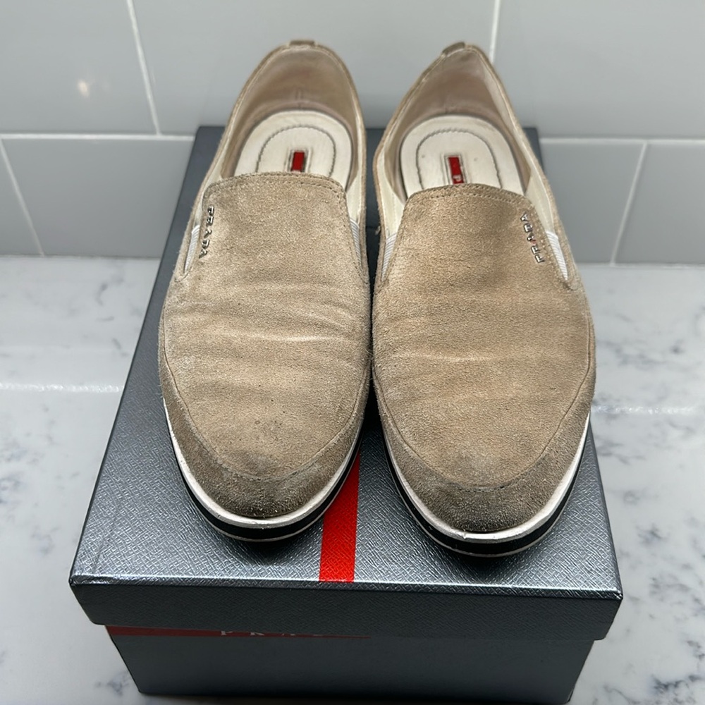 Prada slip on suede loafers
